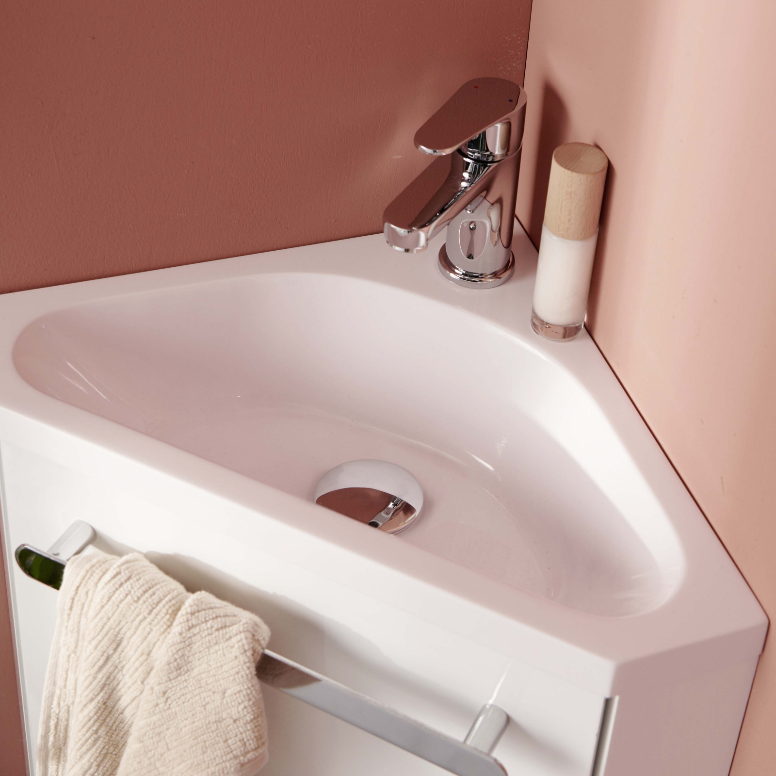 Lave-mains d'angle complet pour WC avec meuble design blanc