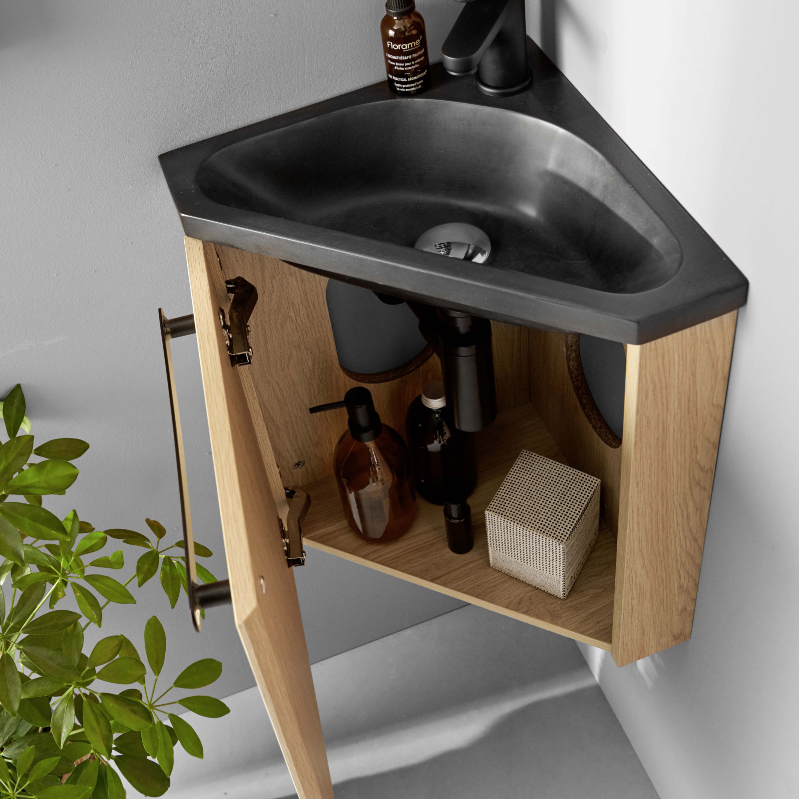 Ensemble Lave-mains D'angle Skino Noir + Vasque + Armoire De Toilette -  Toute l'offre WC BUT