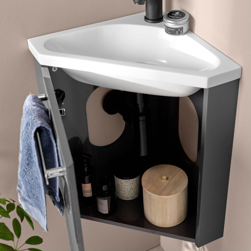 Lave-mains SKINO Gris Anthracite + Robinet Noir