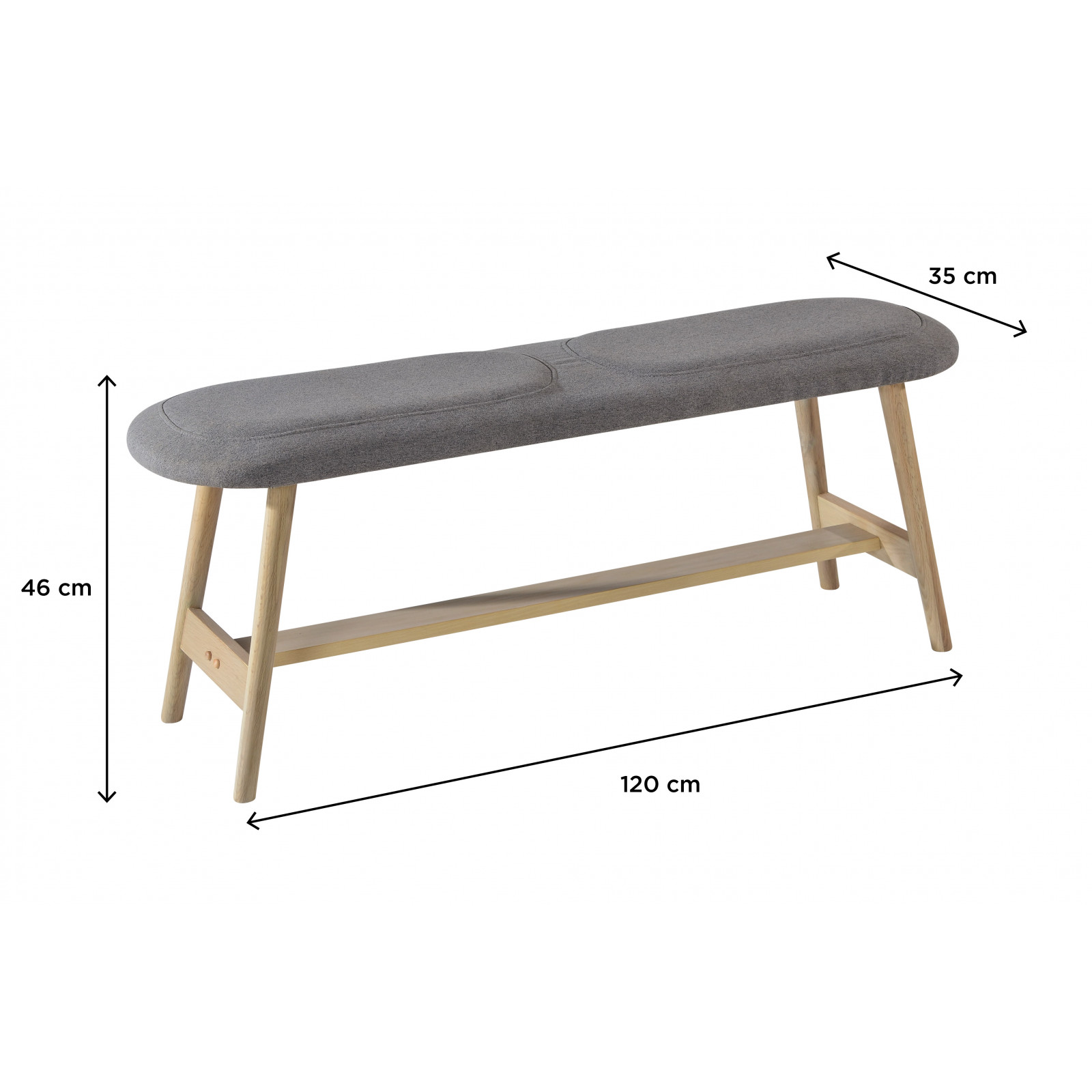 Banc d'Entrée Chêne Naturel avec Assise en Tissu L120 x H46 x P35 cm OTELO