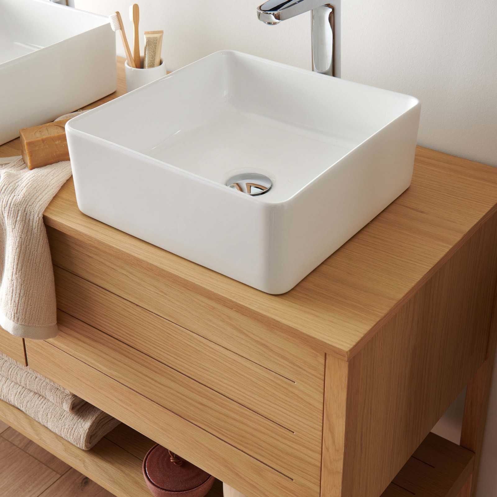 Meuble de salle de bain 120 cm avec vasques blanches carrées ATOLL