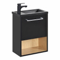 Meuble lave-mains décor chêne intérieur noir extérieur vasque noire NIKA avec robinet noir