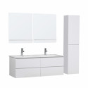 Ensemble meuble double vasque blanc 120cm + vasque + 2 miroirs + 2 robinets chromés + colonne