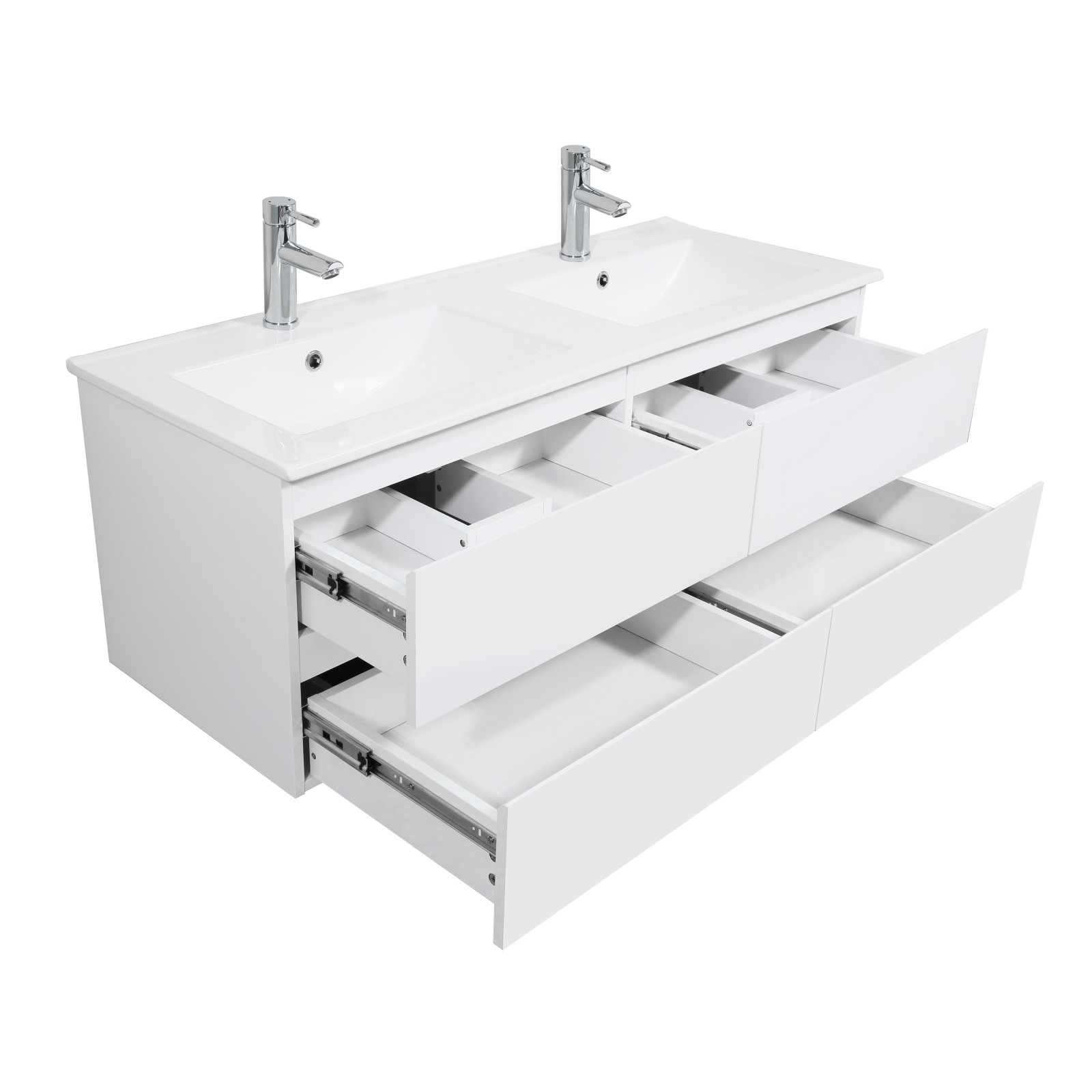 Ensemble meuble double vasque blanc 120cm + vasque + 2 miroirs + 2 robinets chromés + colonne