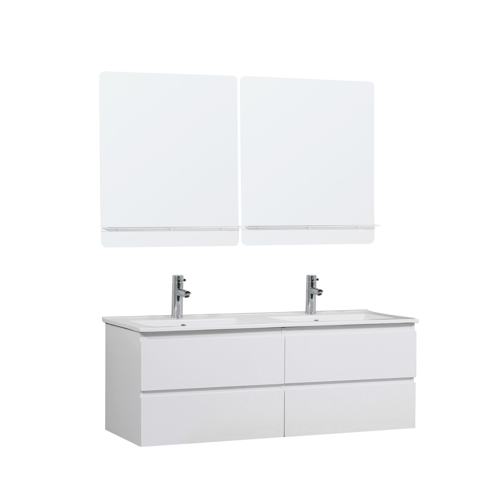 Ensemble meuble double vasque blanc 120cm + plan double vasque + 2 miroirs