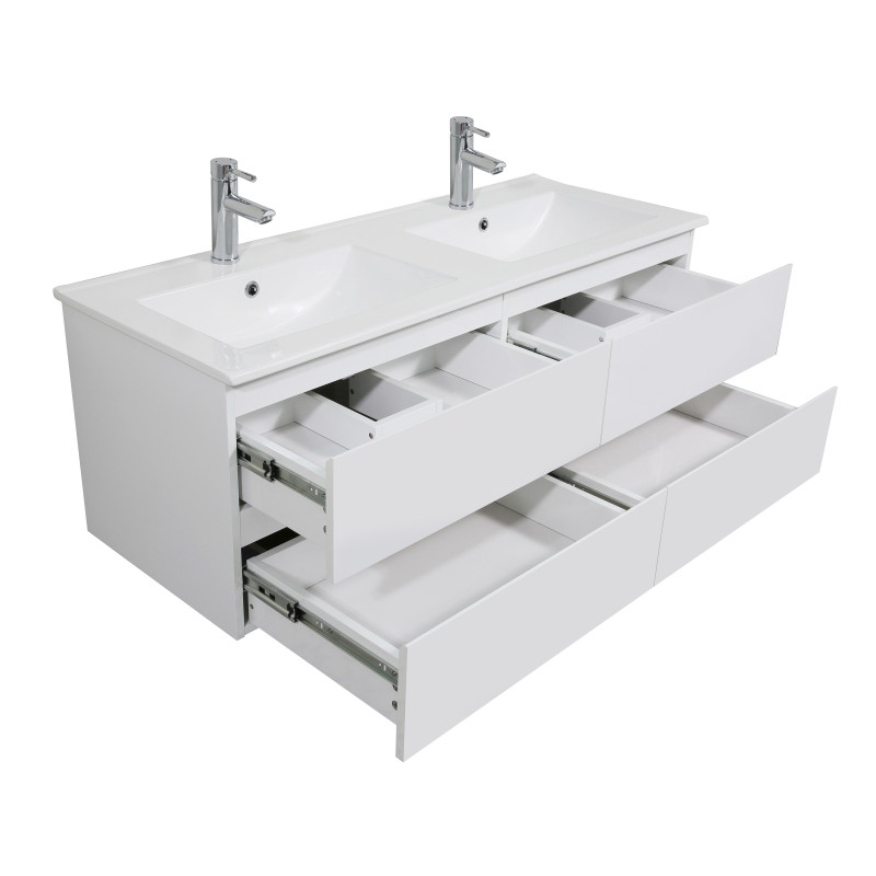 Ensemble meuble double vasque blanc 120cm + plan double vasque + 2 miroirs