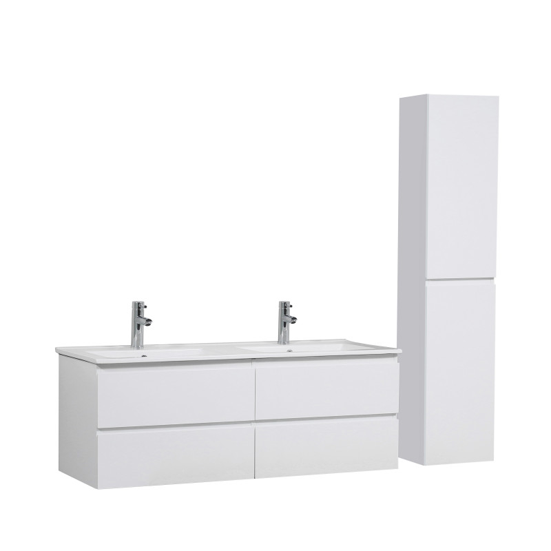 Ensemble meuble double vasque blanc 120cm + vasque + colonne