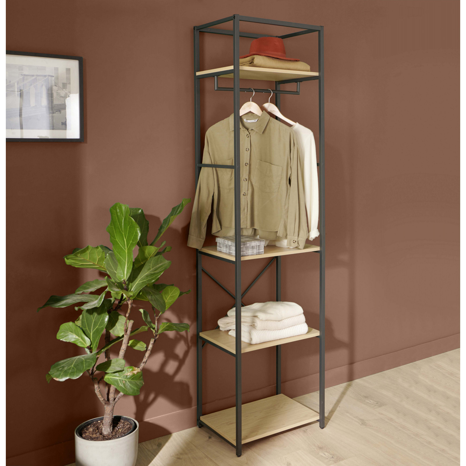 Portant Vêtements en Bois et Métal L50 x H200cm JUNE Portant Vêtements en Bois et Métal L50 x H200cm JUNE