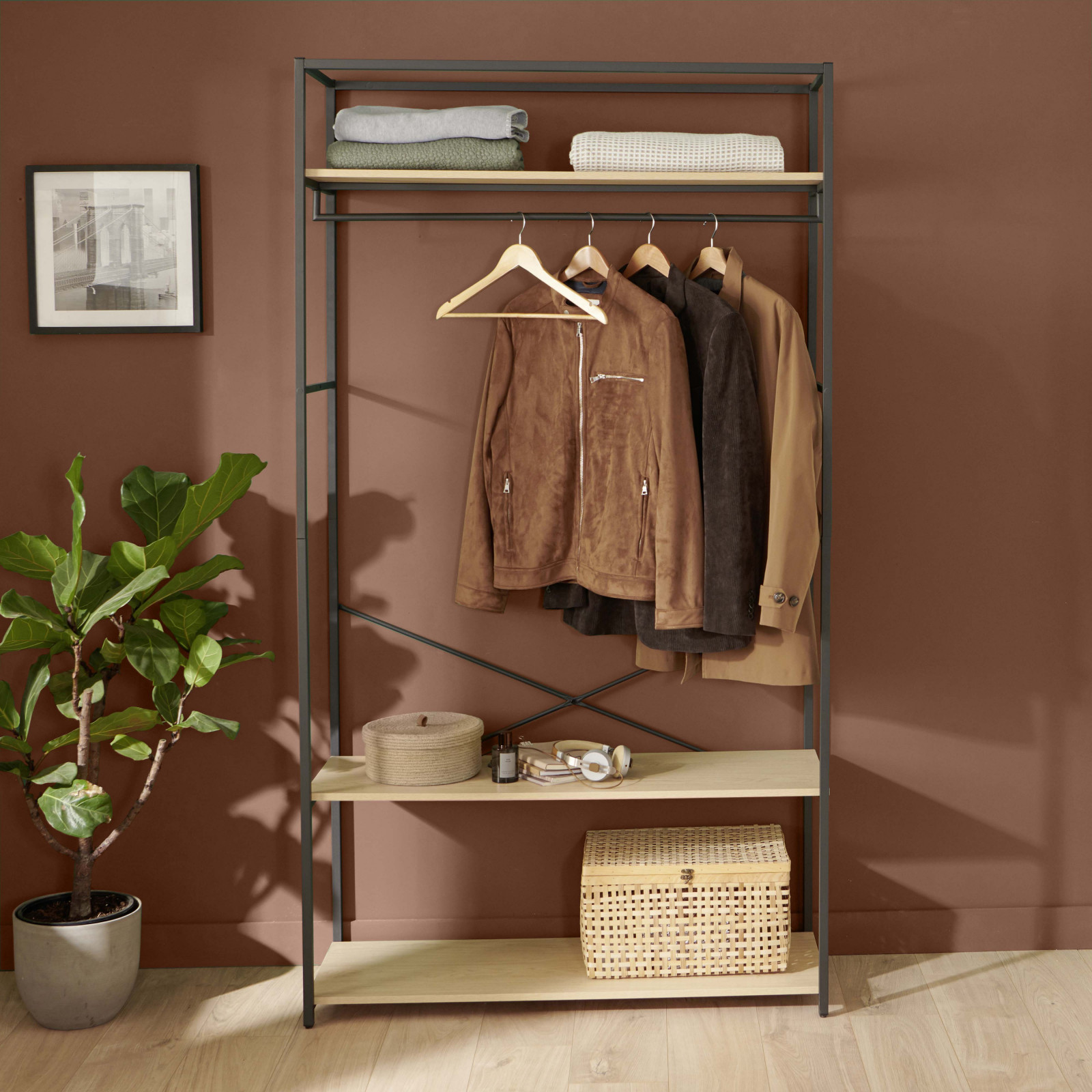 Portant vêtements bois et métal L110 x H200cm JUNE