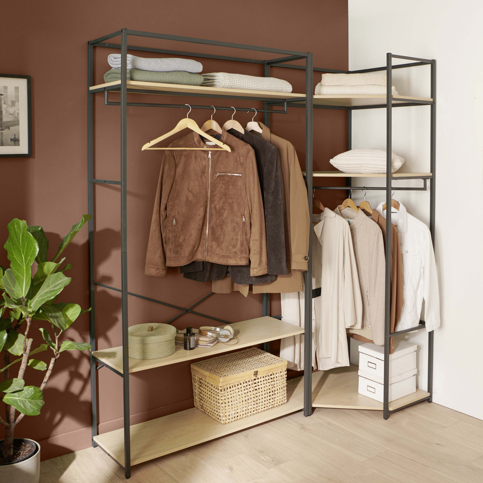 Portants vêtements bois et métal L180 x H200 cm JUNE - Lot de 2