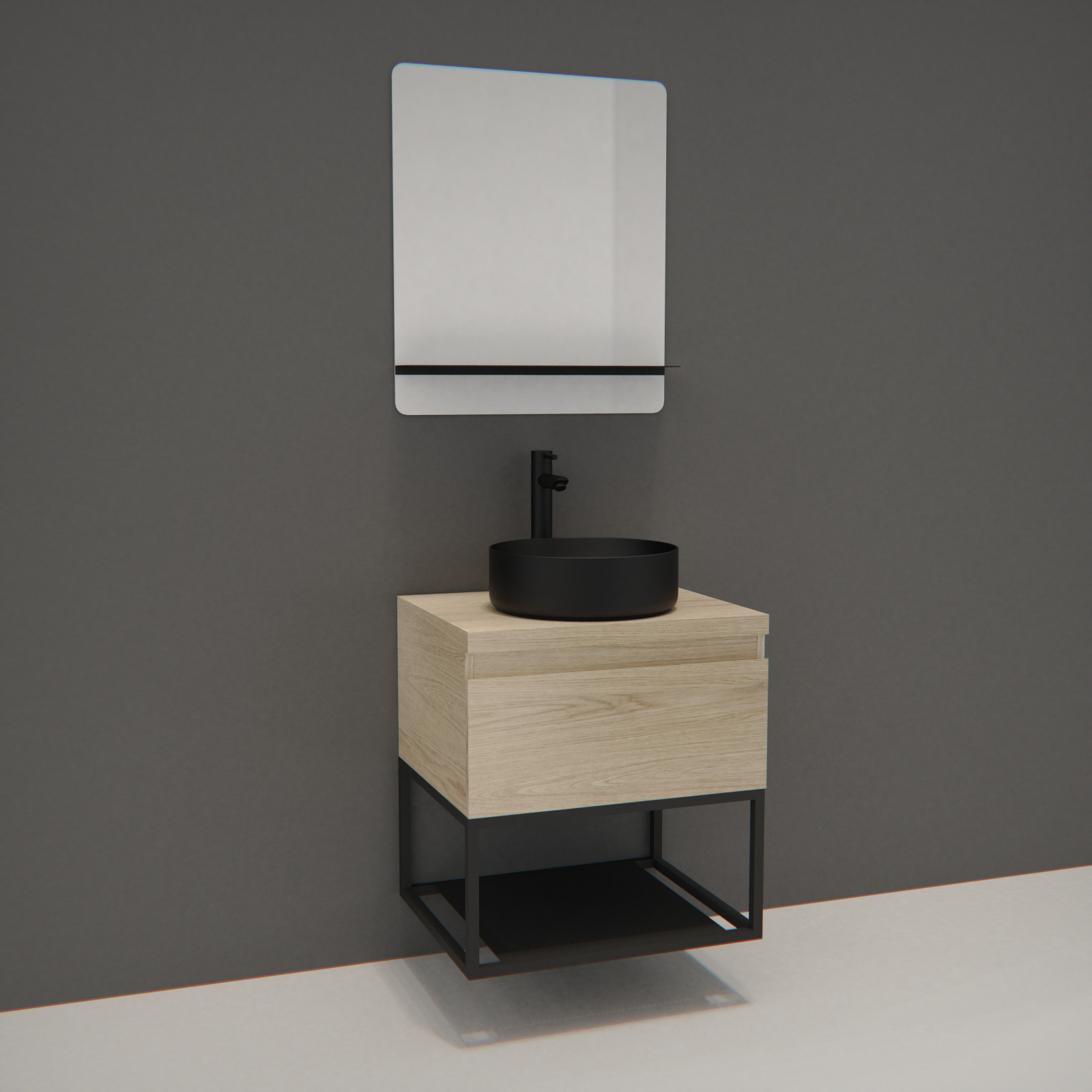 Meuble de salle de bain bois et métal avec vasque et miroir WILL