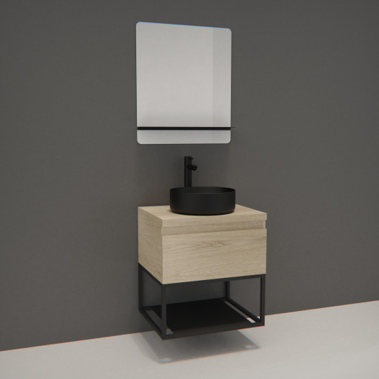 Meuble de salle de bain bois et métal avec vasque et miroir WILL