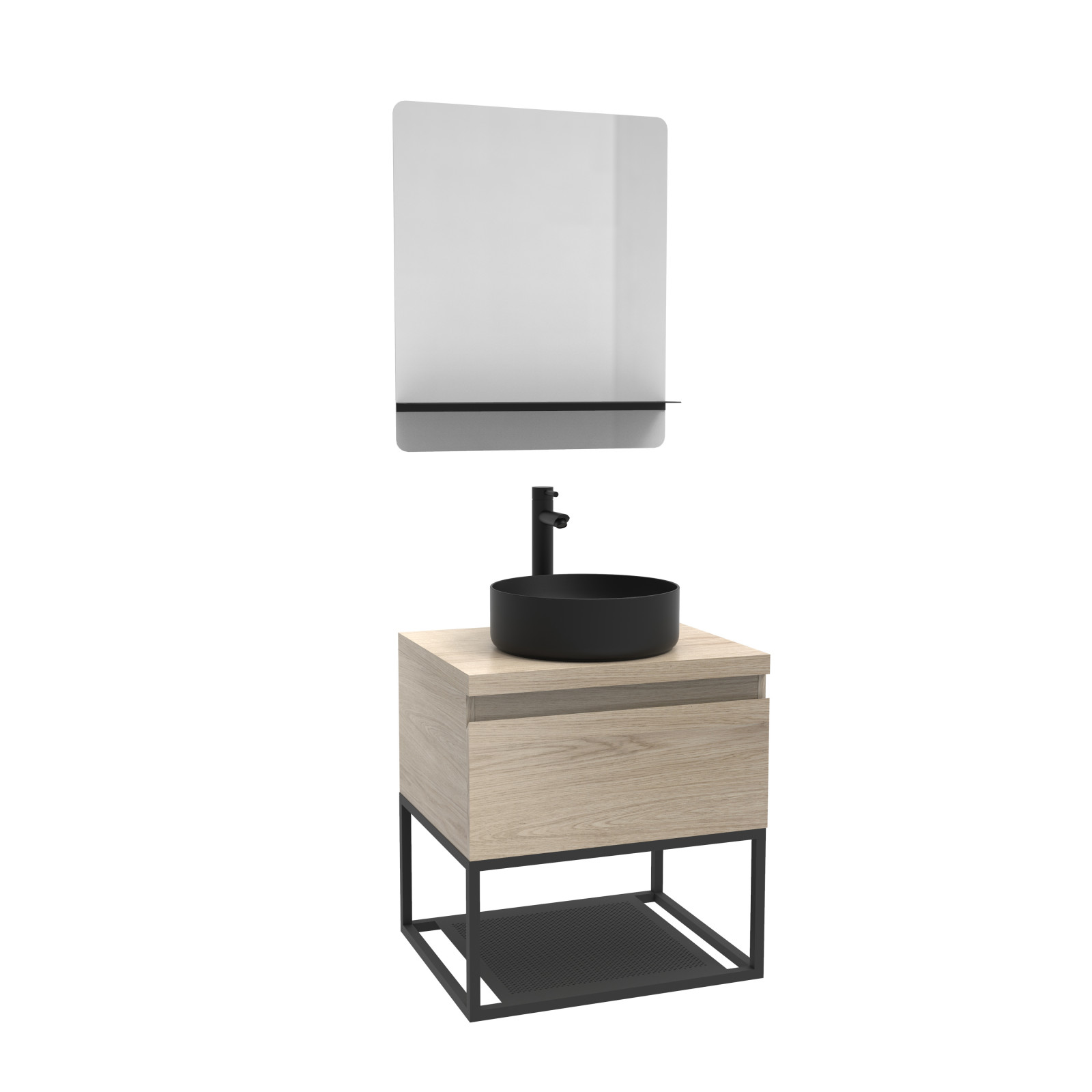 Meuble de salle de bain bois et métal avec vasque et miroir WILL