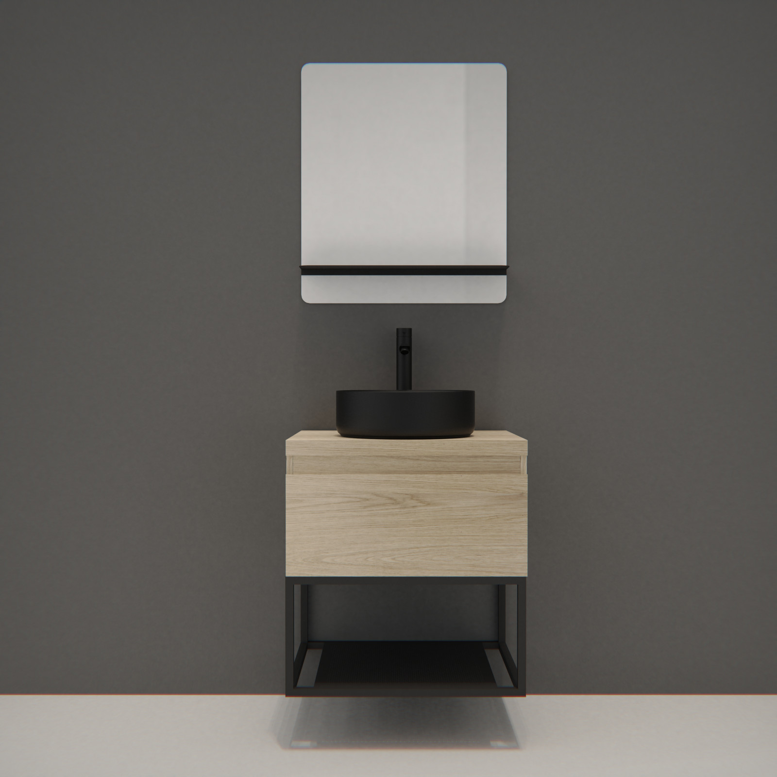 Meuble de salle de bain bois et métal avec vasque et miroir WILL