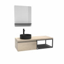 Meuble de salle de bain bois et métal avec vasque noire et miroir WILL