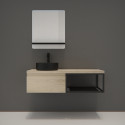 Meuble de salle de bain bois et métal avec vasque noire et miroir WILL