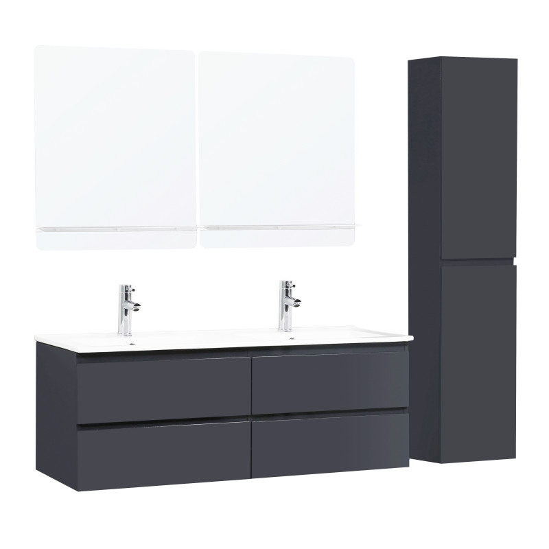 Ensemble meuble double vasque gris anthracite 120cm + vasque + 2 miroirs + 2 robinets + colonne