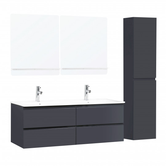 Meuble de Salle de Bain Double Vasque 120 cm + Colonne gris anthracite + 2 miroirs SORRENTO + 2 robinets chromés