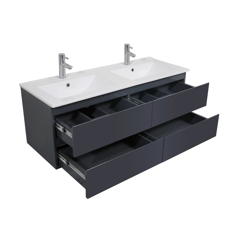 Ensemble meuble double vasque gris anthracite 120cm + vasque + 2 miroirs + 2 robinets + colonne