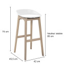 Tabourets de Bar Îlot Central Bois et Blanc RIVA 65cm | Lot de 4