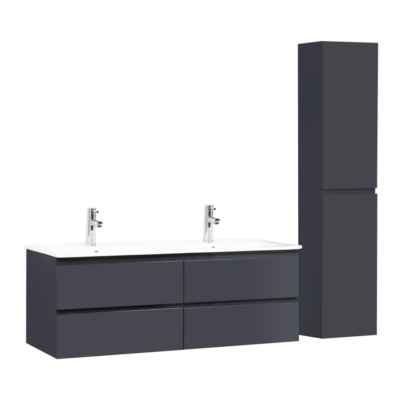 Ensemble meuble double vasque gris anthracite 120cm + vasque + colonne