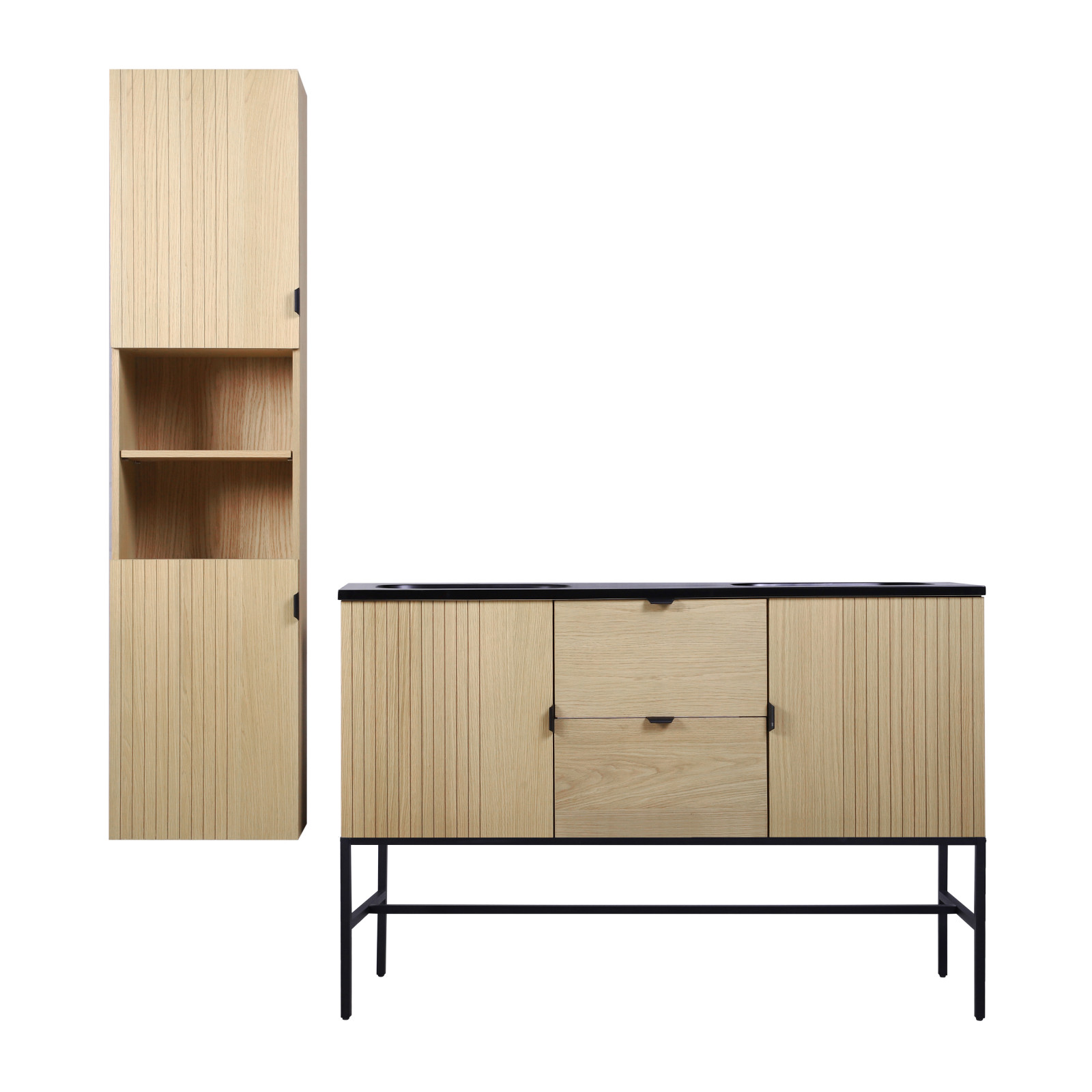 Meuble de salle de bain 140 cm à pieds STUDIO avec vasque et colonne