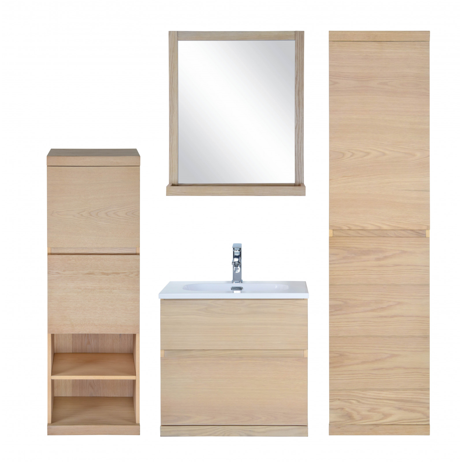 Ensemble salle de bain chêne 60 cm meuble + vasque + miroir + 2 colonnes ENIO (2/20)
