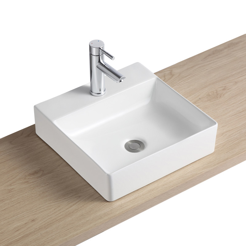 Vasque carrée à poser en céramique blanche 40 cm NELYO