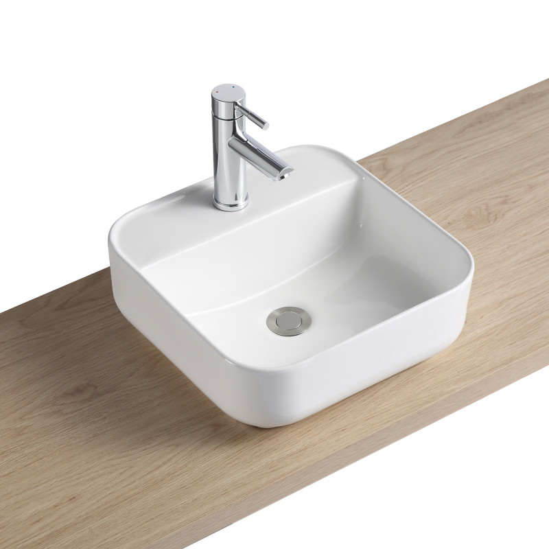 Vasque carrée à poser en céramique blanche 39 cm MONA