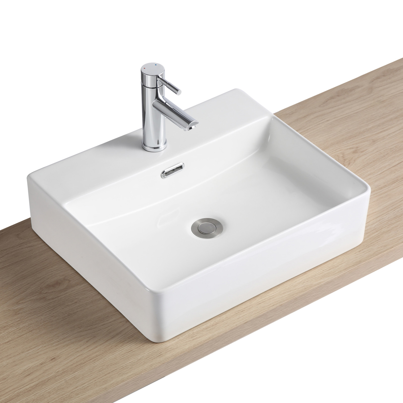 Vasque rectangulaire à poser ou à suspendre en céramique blanche 50 x 42 cm - WISSANT - Vue de 3/4