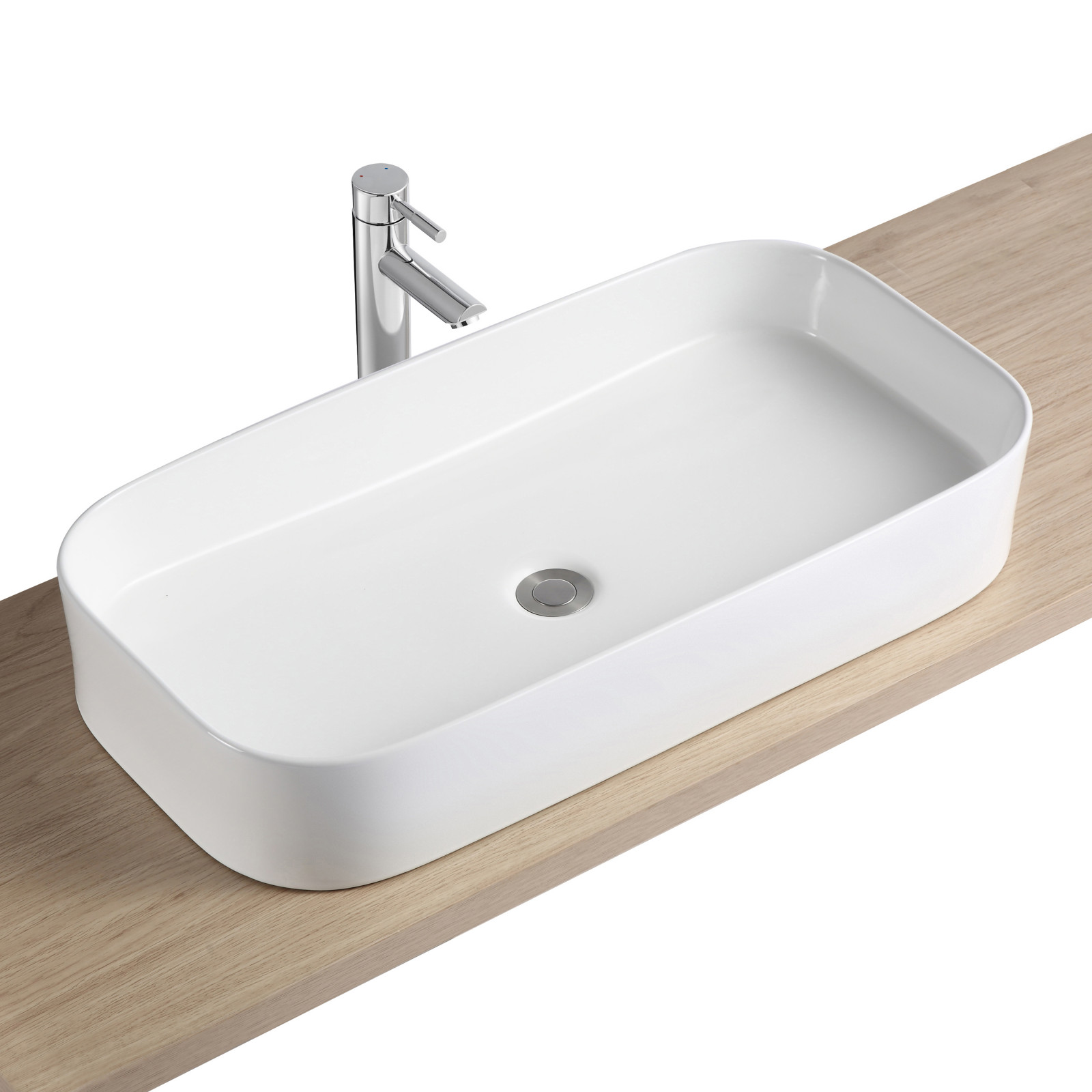 Vasque rectangulaire à poser en céramique blanche 75 x 39 cm - JOSY - Vue de 3/4