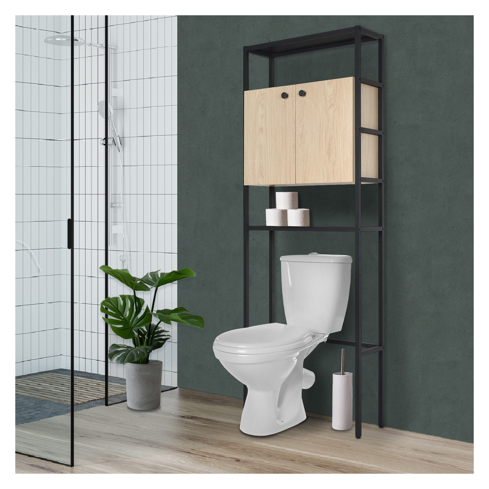 Meuble wc pont de rangement étagère wc bois et métal JAMY