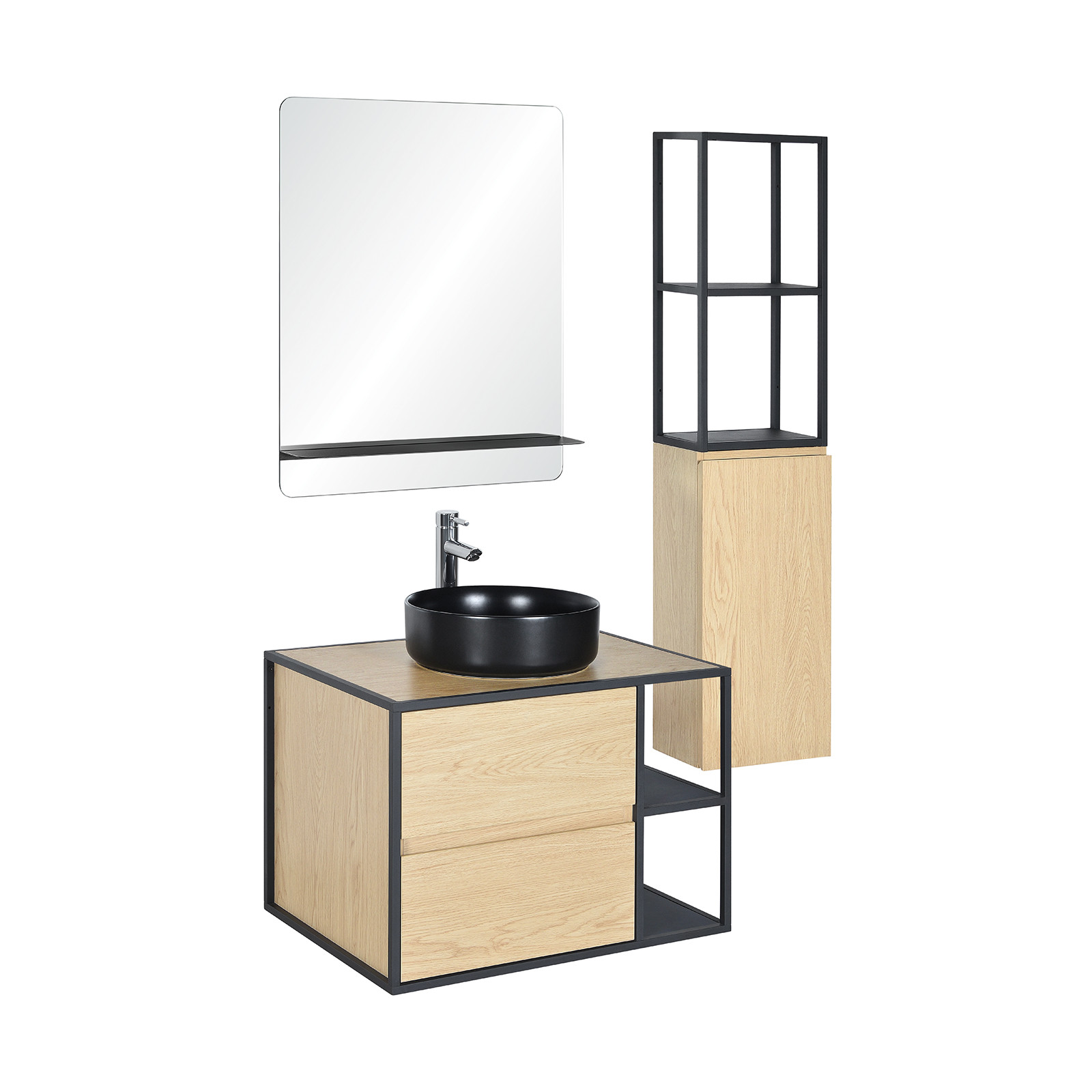 Meuble de salle de bain 70 cm EDISSON avec colonne, miroir et vasque