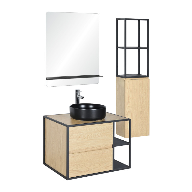 Meuble de salle de bain 70 cm EDISSON avec colonne, miroir et vasque