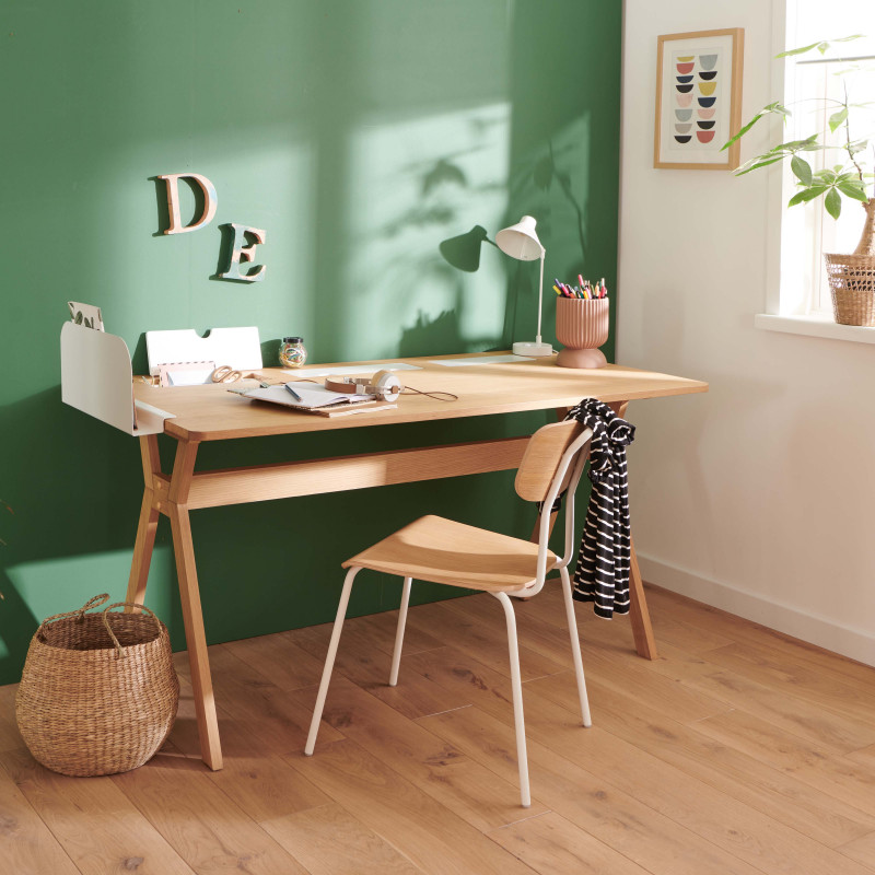 Bureau avec rangements scandinave blanc et bois clair L150 cm