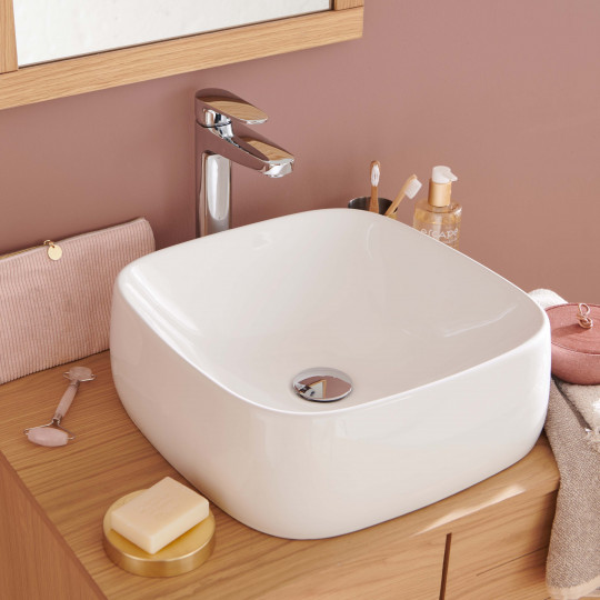 Vasques carrées à poser en céramique blanche 39 cm INU - Lot de 2