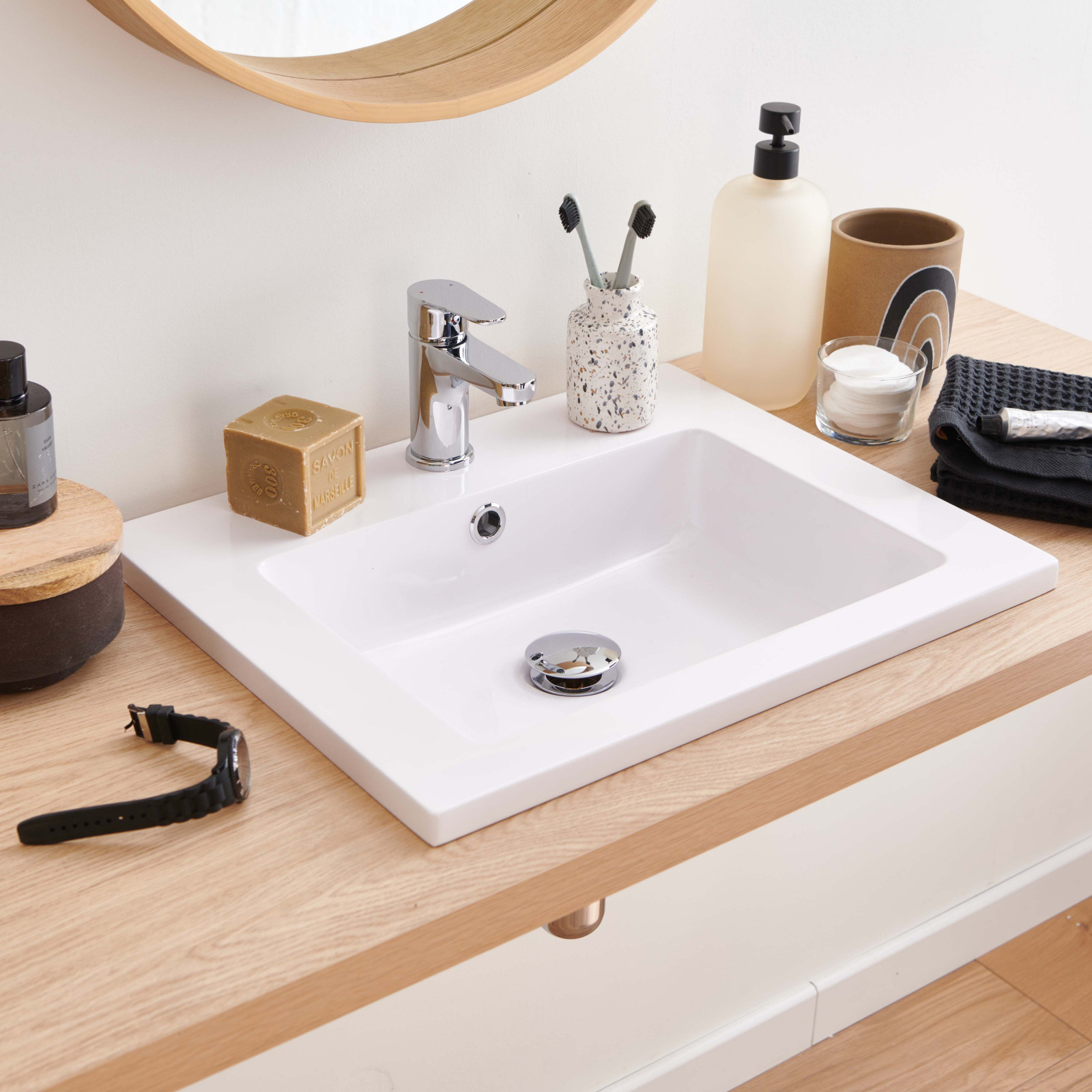 Vasque rectangulaire à encastrer en résine blanche 50 x 40 cm ARIA