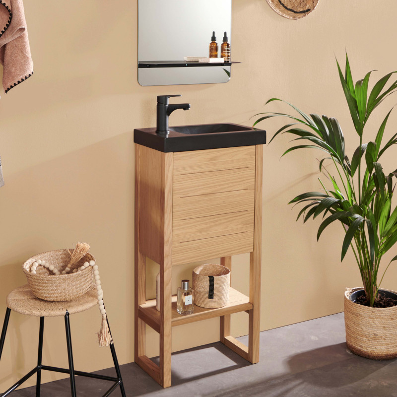 Très petit meuble WC en bois massif avec lave main Ello