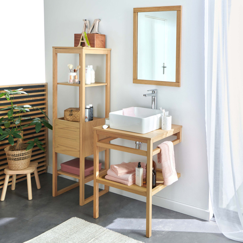 Meuble de salle de bain 60 cm HOPP avec colonne, miroir et vasque carrée COMA