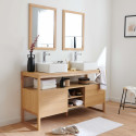 Meuble de Salle De Bain Chêne 140 cm ATOLL + 2 Miroirs + 2 Vasques carrées
