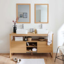 Meuble de Salle De Bain Chêne 140 cm ATOLL + 2 Miroirs + 2 Vasques carrées