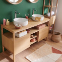 Meuble de Salle De Bain Chêne 140 cm ATOLL + 2 Miroirs + 2 Vasques rondes blanches