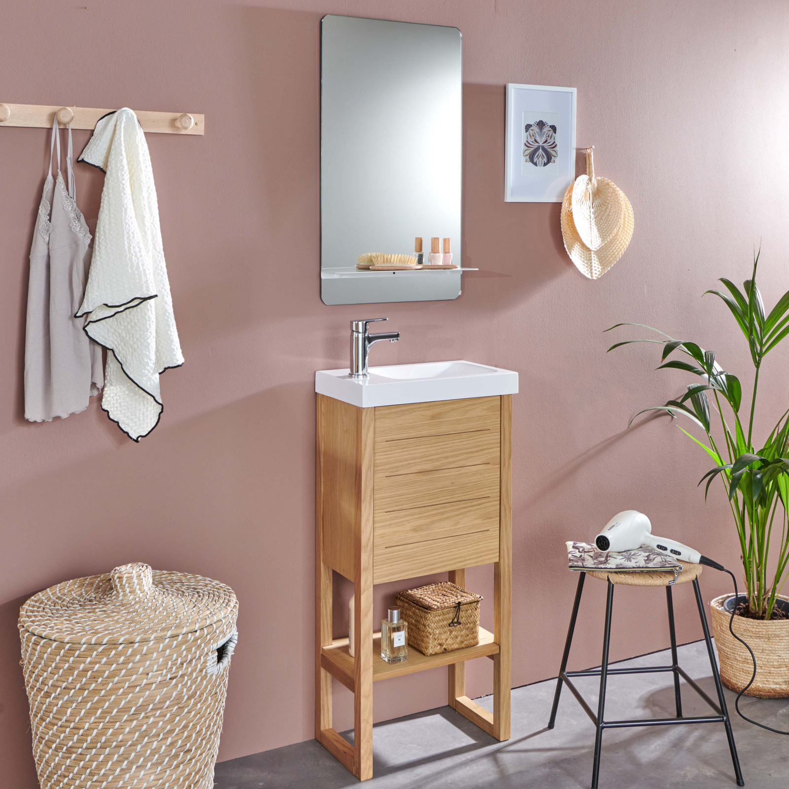 Meuble lave-mains vasque blanche ATOLL avec miroir Meuble lave-mains vasque blanche ATOLL avec miroir