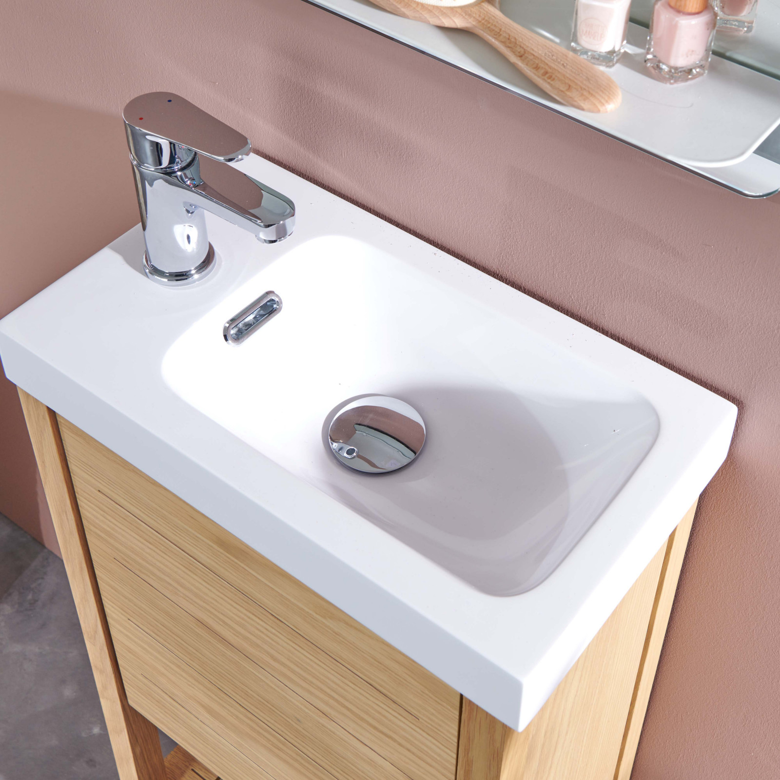 Meuble lave-mains vasque blanche ATOLL avec miroir Meuble lave-mains vasque blanche ATOLL avec miroir