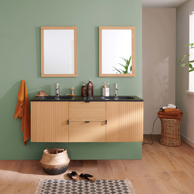 Meuble de salle de bain suspendu 140 cm STUDIO avec vasque et miroirs carrés