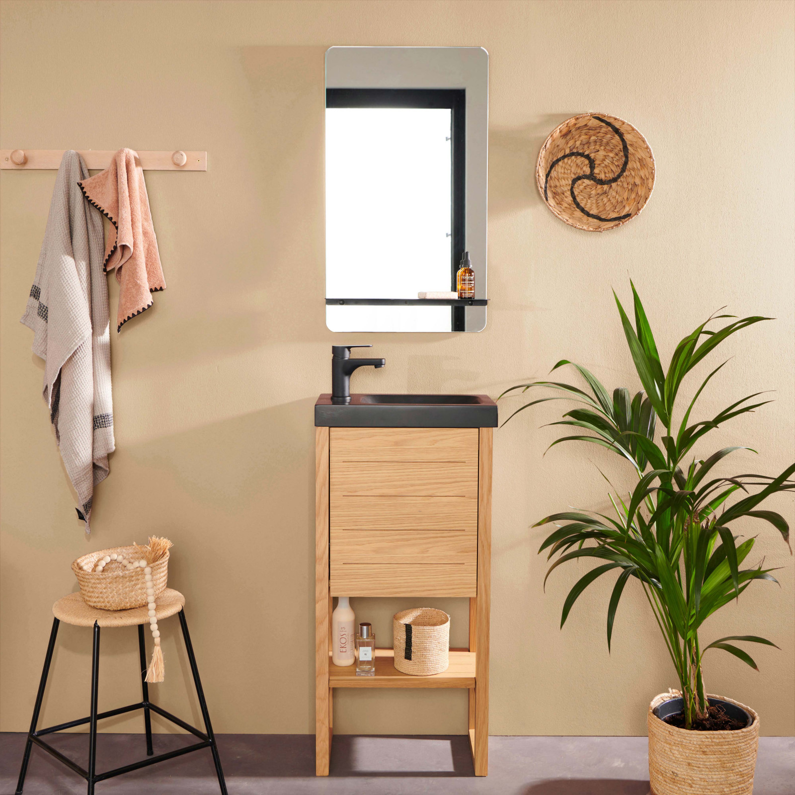 Meuble lave-mains vasque noire ATOLL avec miroir Meuble lave-mains vasque noire ATOLL avec miroir