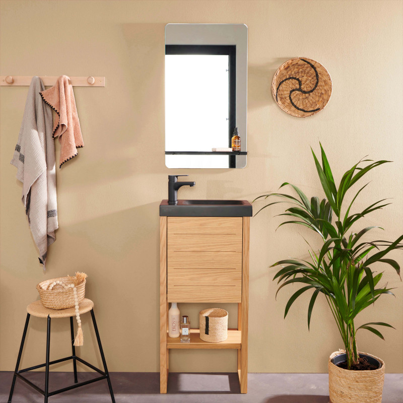 Meuble lave-mains vasque noire ATOLL avec miroir
