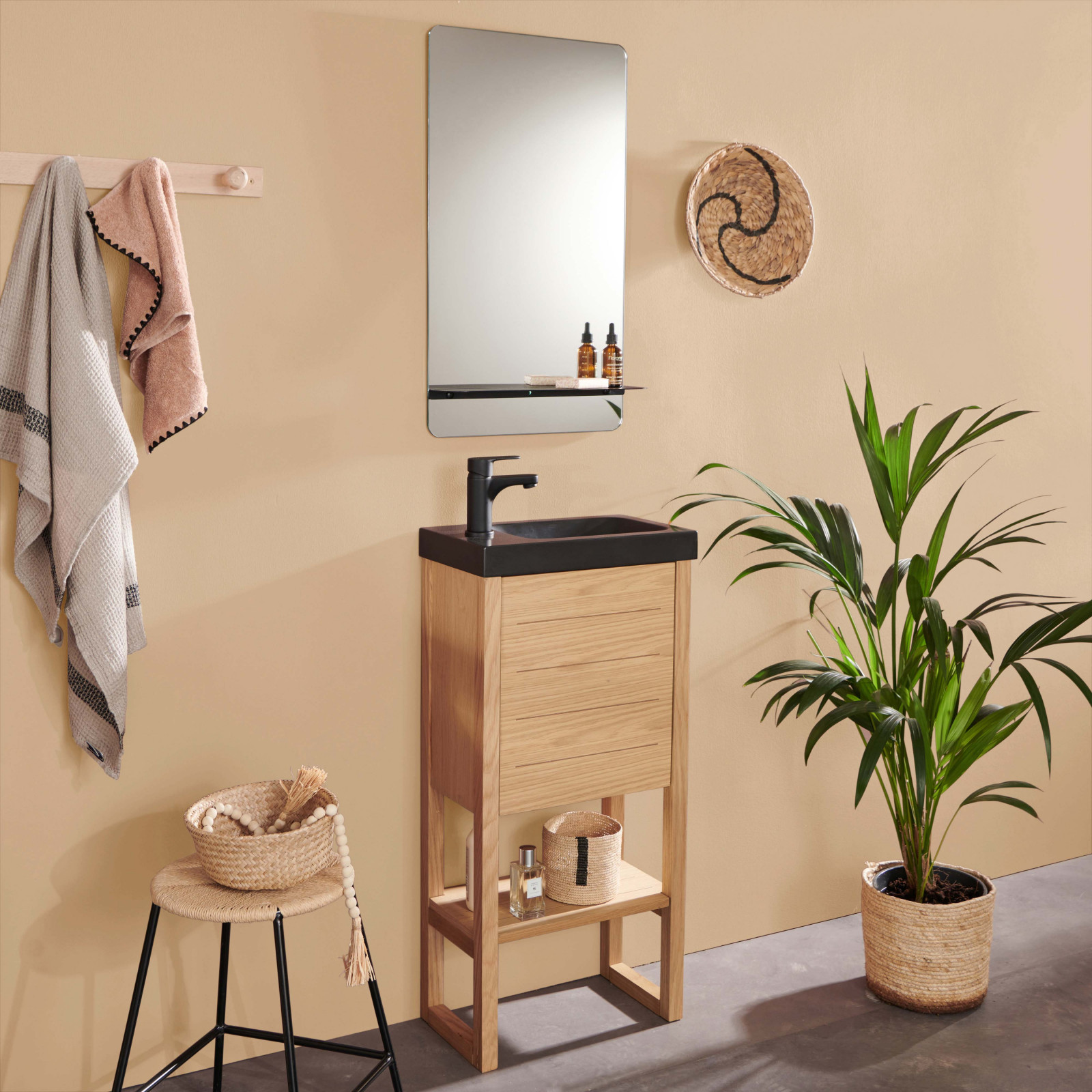 Meuble lave-mains vasque noire ATOLL avec miroir Meuble lave-mains vasque noire ATOLL avec miroir