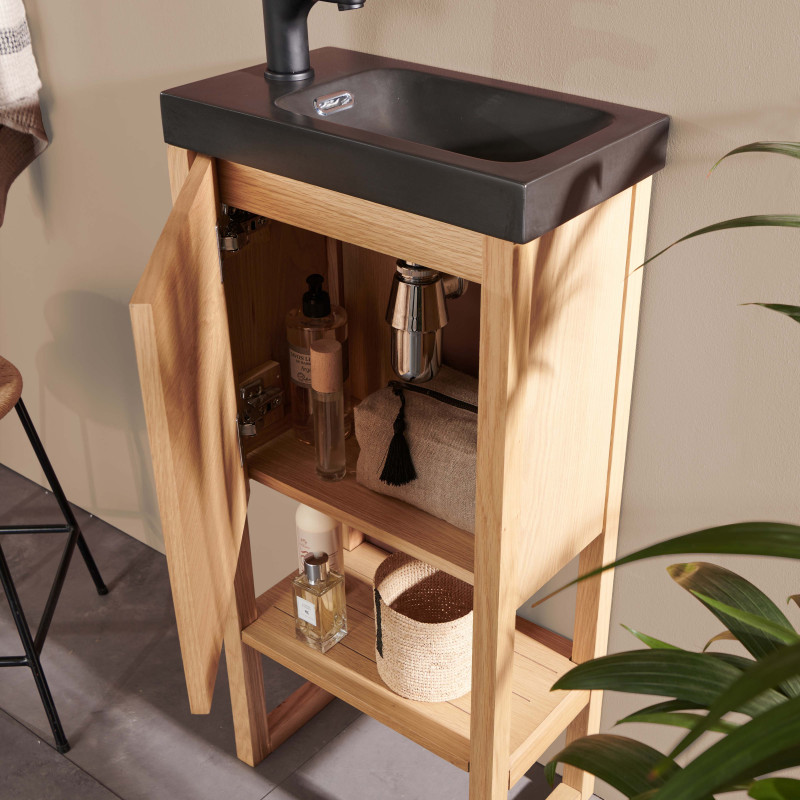 Meuble lave-mains vasque noire ATOLL avec miroir