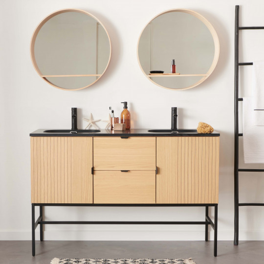 Meuble de salle de bain sur pieds 140 cm STUDIO avec vasque et miroirs ronds